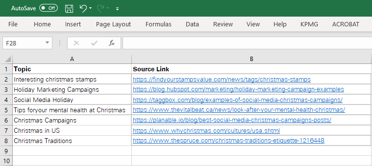 Dataset containing multiple hyperlinks in Excel