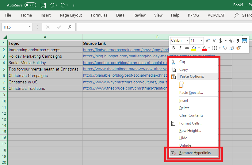 Removing hyperlinks from the entire spreadsheet