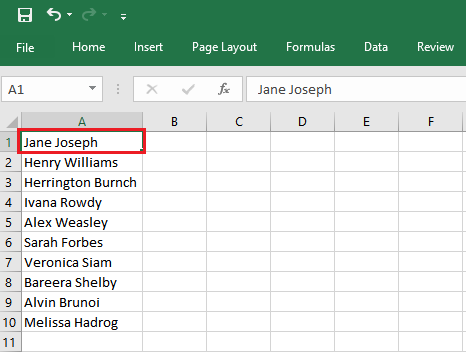 Data contained in Column A