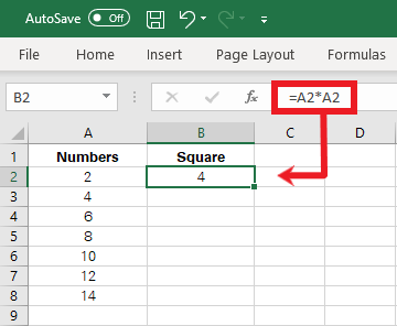 Squaring a number in excel
