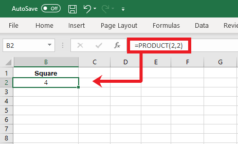 Finding the square of a numeric value using the Product function