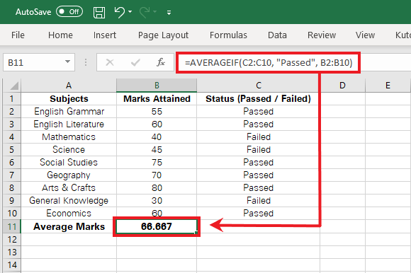 Excel averages the values that meet the specified criterion
