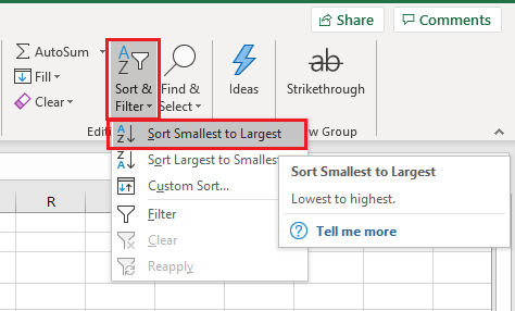 The Sort function of Excel