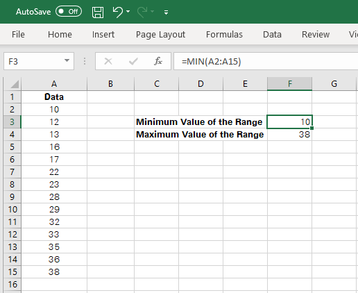 Determining the minimum and maximum values of the data set