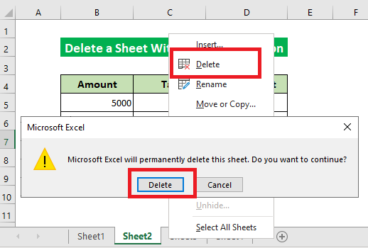 Selecting the Delete option from the system Prompt