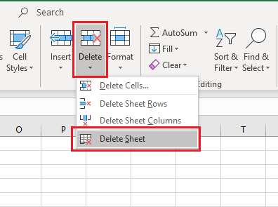 Delete option from the ‘Cells’ tab