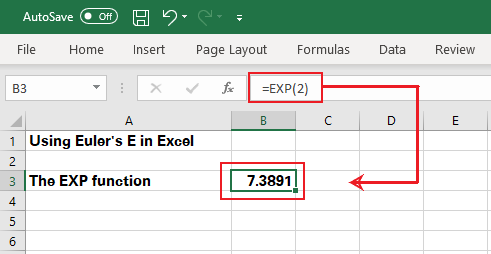 Using the EXP function to find the exponential growth of 2
