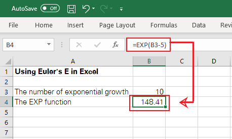 Using the EXP function to find the exponential growth for different cell values