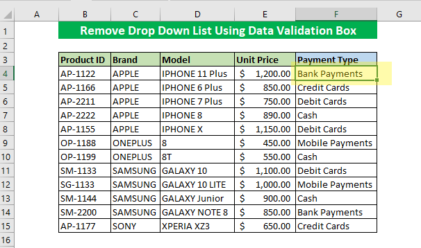 Drop-down list removed using Data Validation
