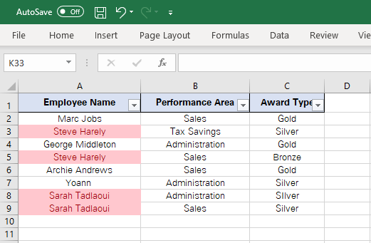 Remove duplicates in Excel