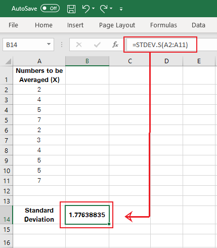 Calculating the standard deviation for the dataset