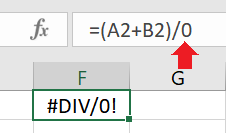 Example of #DIV/0 error caused by 0 divisor