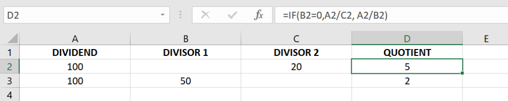 Example of formula with secondary divisor