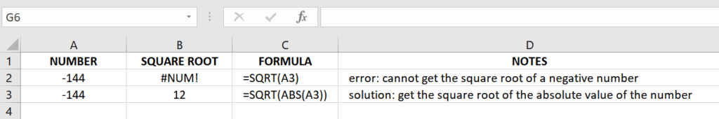 Sample #NUM error in SQRT() function