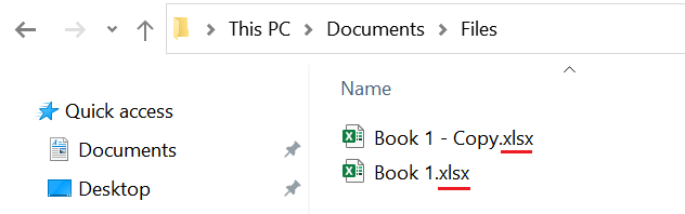 Example of how file extensions are shown in the folder