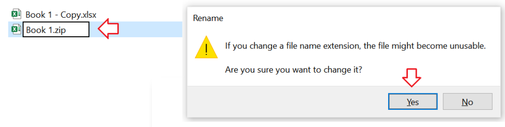 Warning prompt when changing file extension