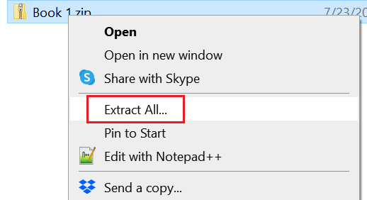 Steps to extract zip file