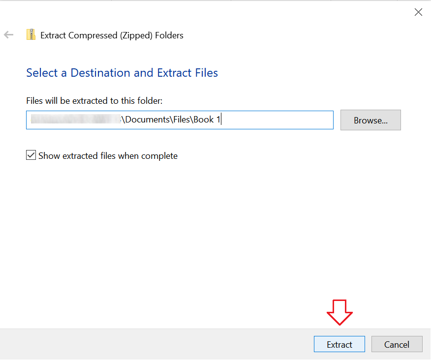 User prompt asking for the destination of extracted files