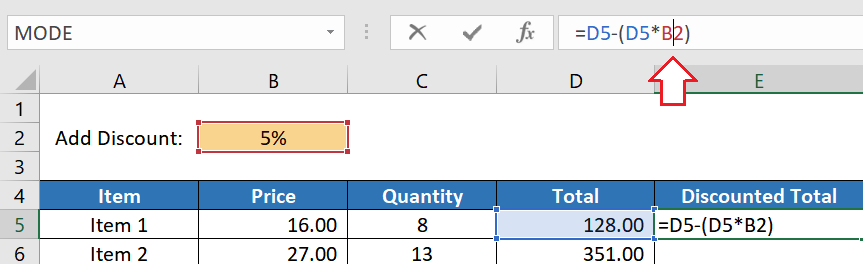 From the formula bar, click on the cell that requires an absolute reference