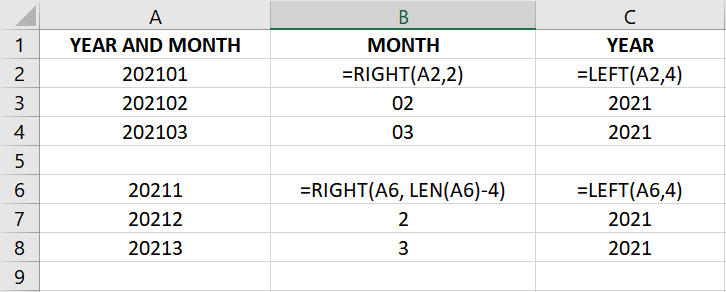 Sample Year and Month merged without any space or symbol in between