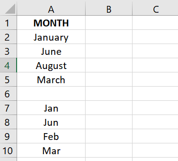 Copy Month column and paste it into column A of the new sheet