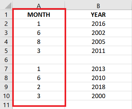 Month in numerical format