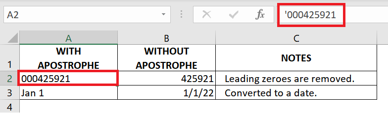 Leading apostrophe in a cell can only be seen from the formula bar