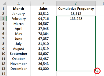 Drag the fill handle up to the last row to copy the formula to the remaining cells.