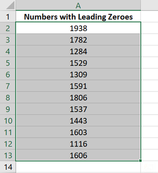 Sample output after letting Excel convert cells to number format