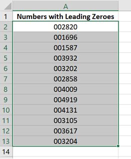 Select all cells with leading zeroes