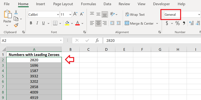 Sample output after changing cells' number formatting to General