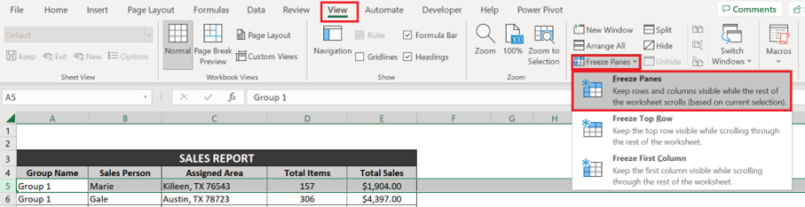 Steps to freeze multiple rows in Excel