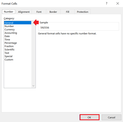 Steps to set cell's number format to 'General'