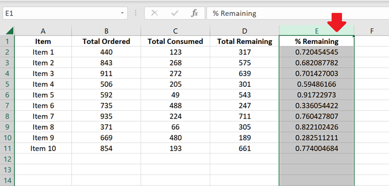 Select the cells containing the decimals you want to convert into percentage format. 
