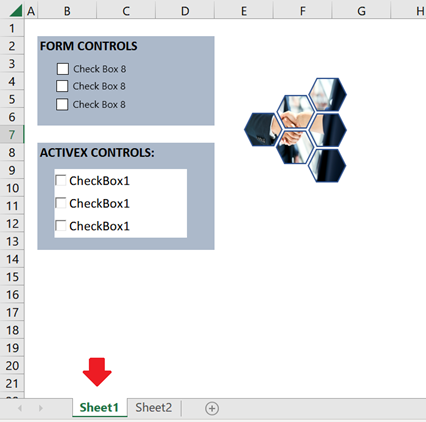 Activate the sheet where you would like to remove the checkboxes from. 