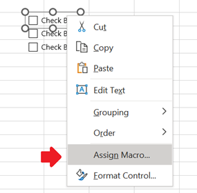 Right-click menu of a Form Control Checkbox