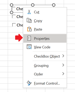 Right-click menu of an ActiveX Control Checkbox