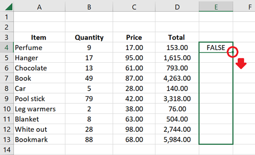 Drag the Fill Handler down until the last row in your dataset to copy the formula to these cells. 