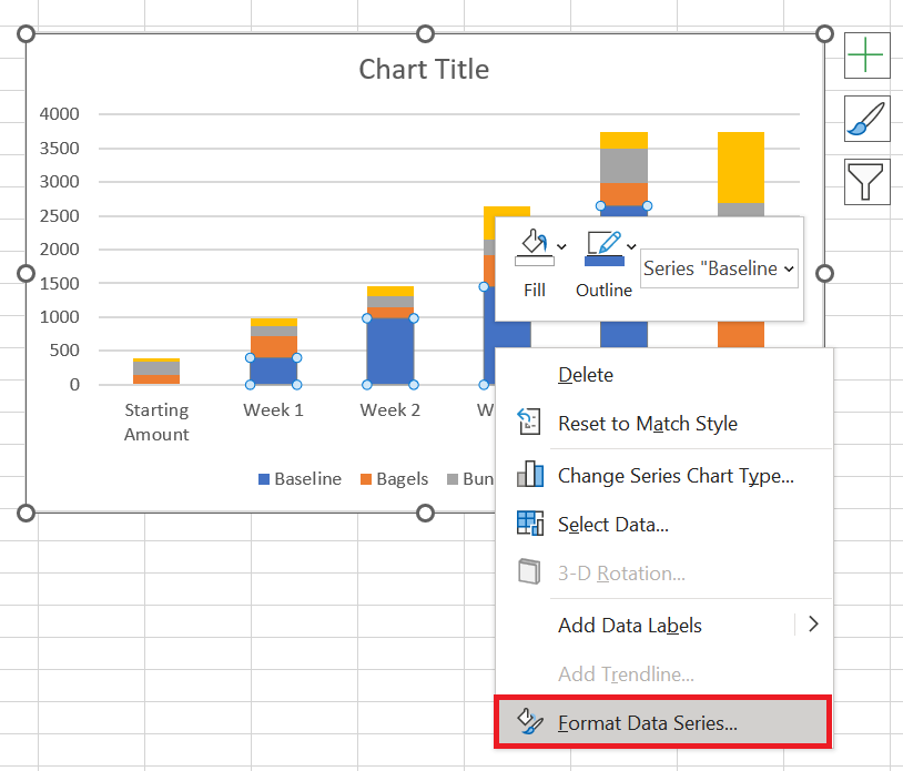 Right-click on the selected series and select "Format Data Series". 