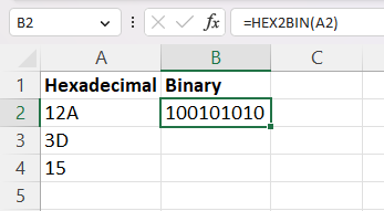 HEX2BIN function used with a single cell