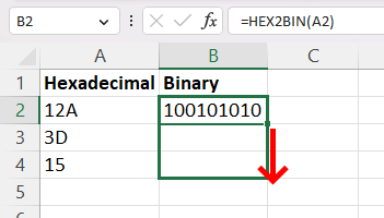 Apply HEX2BIN to other cells by dragging