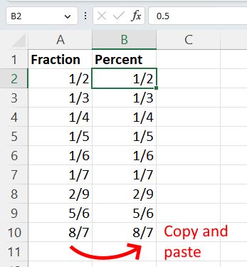 Copy fractions to new column