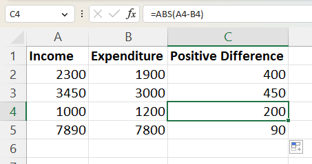 Calculate positive difference between two numbers