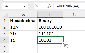 HEX2BIN function applied to multiple cells
