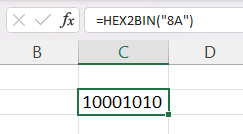 HEX2BIN function used with a value