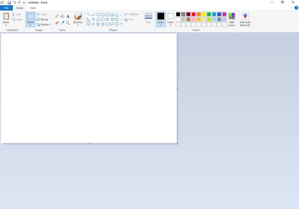 Image showing a blank canvas in Paint.