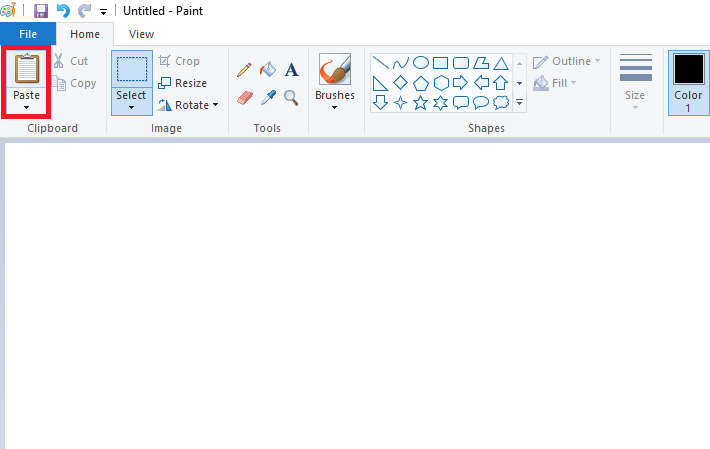 Image showing the Paste option in Paint.