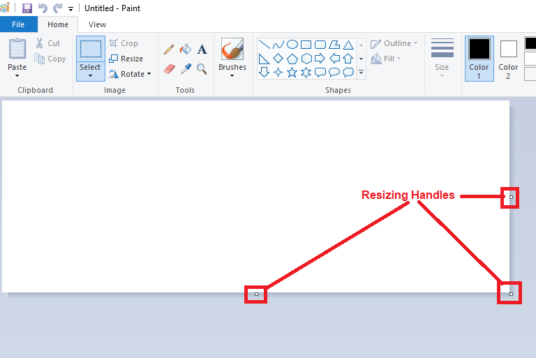 Image showing the Canvas resizing handles in Paint.