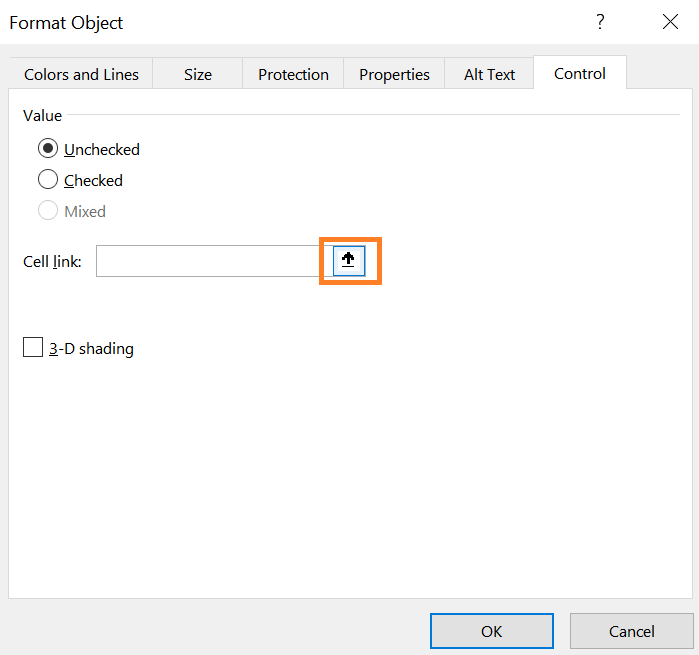 Click the arrow next to the Cell Link textbox. 