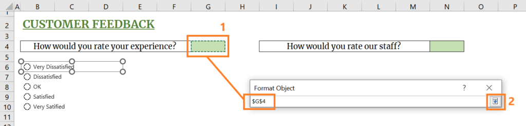 The address of the selected cell will appear in the Format Object textbox. Once you’re happy with it, click the arrow next to it. 